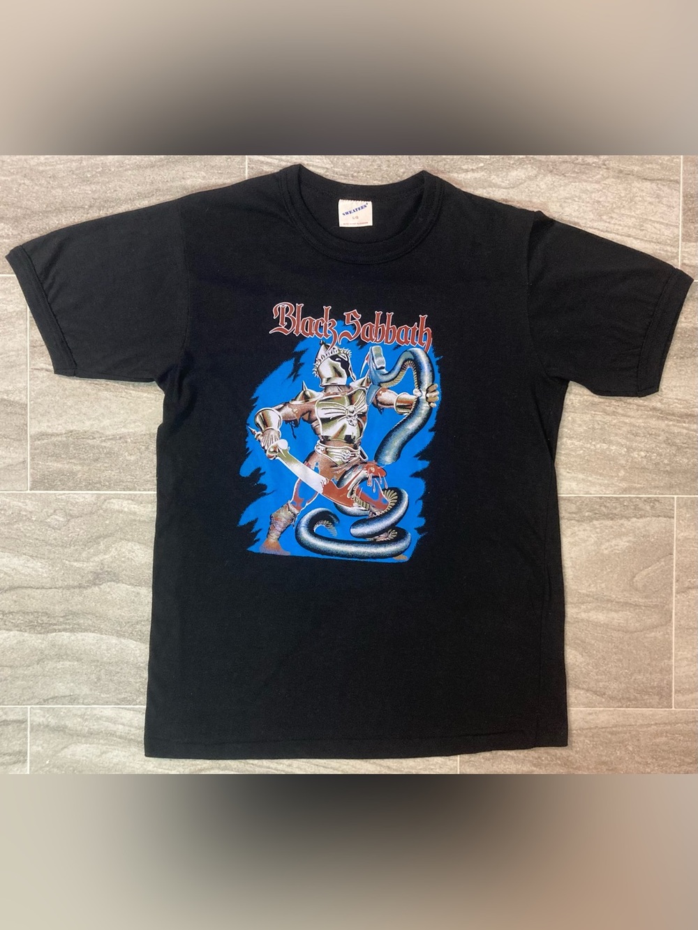 Original 1980s Black Sabbath Graphic F Shirt Black Knight Snake Large Sweatees